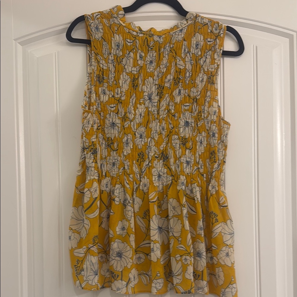 Cynthia Rowley Yellow Gray Ruffled Sleeveless Blouse - Picture 4 of 4